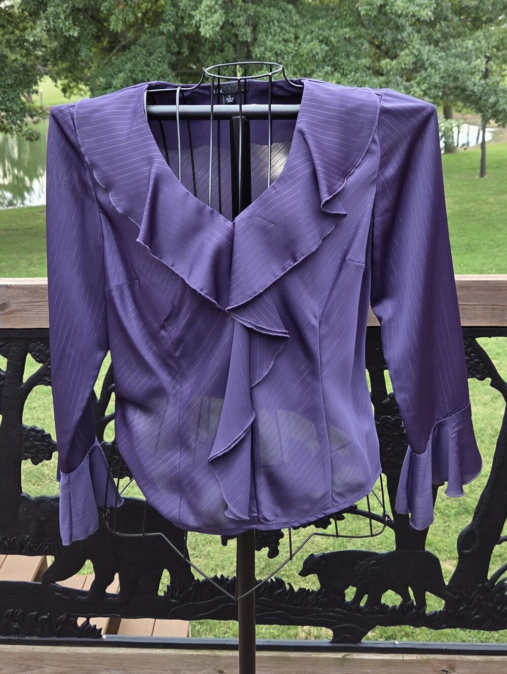 Womens Large Purple Ruffle Front Blouse Feminine Pullover